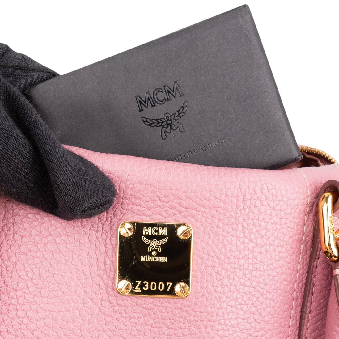 MCM Pebbled Leather Essential Studded Boston Handbag