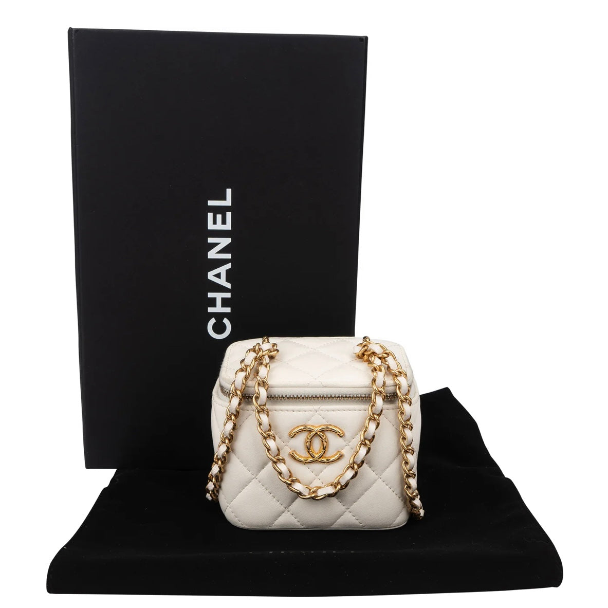 Chanel White Leather CC Mini Vanity Crossbody Bag