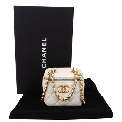 Chanel White Leather CC Mini Vanity Crossbody Bag