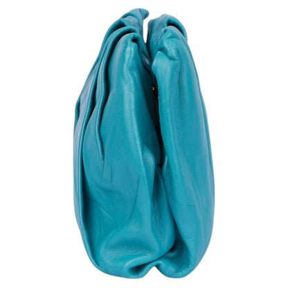 Prada Turquoise Pleated Satin Evening Clutch Bag
