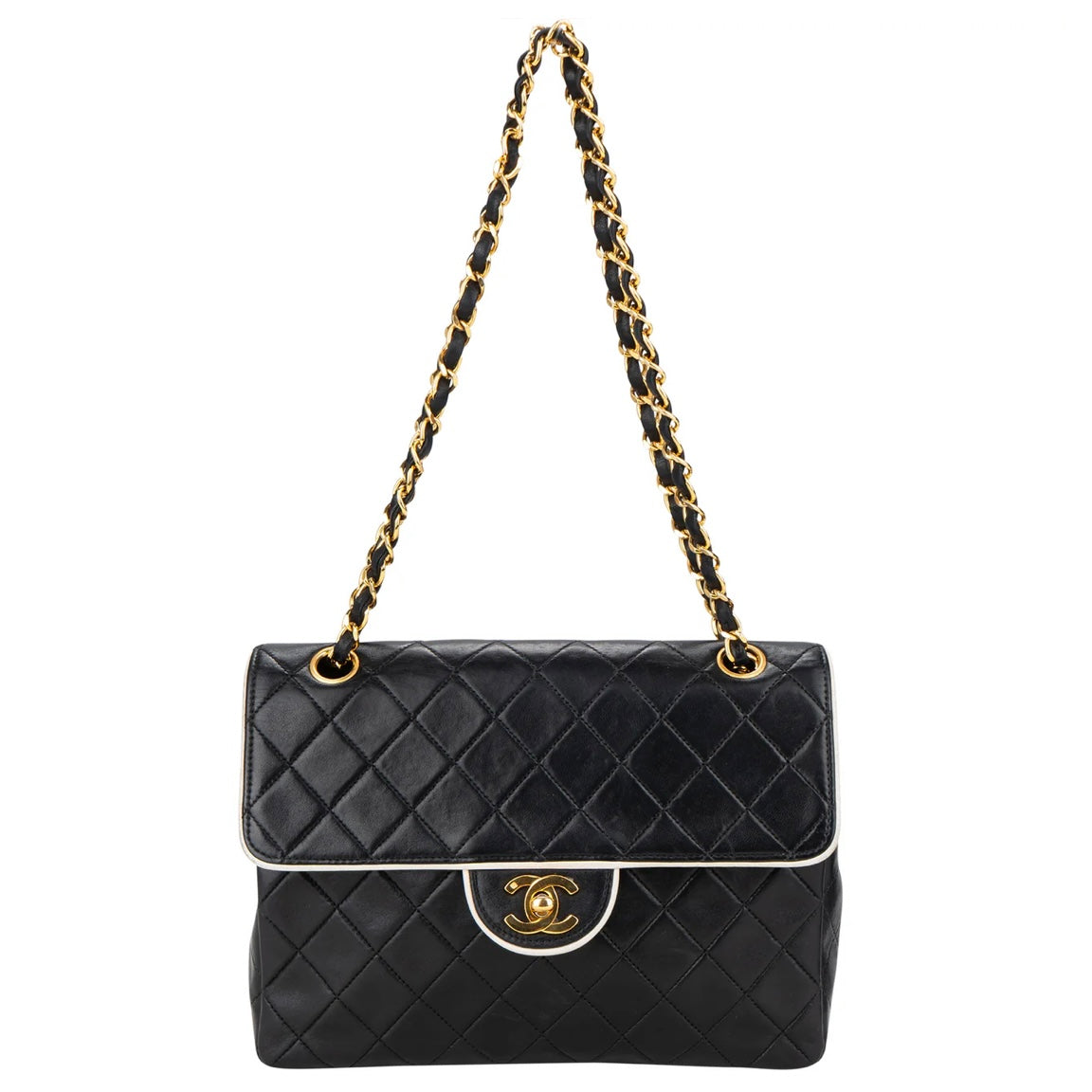 Chanel Quilted Lambskin 24K Gold Bicolor Single Flap Crossbody Bag