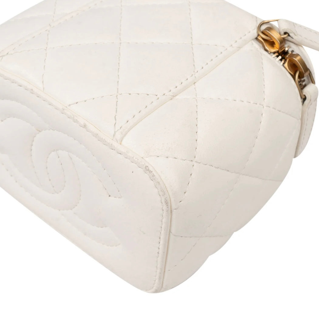 Chanel White Leather CC Mini Vanity Crossbody Bag
