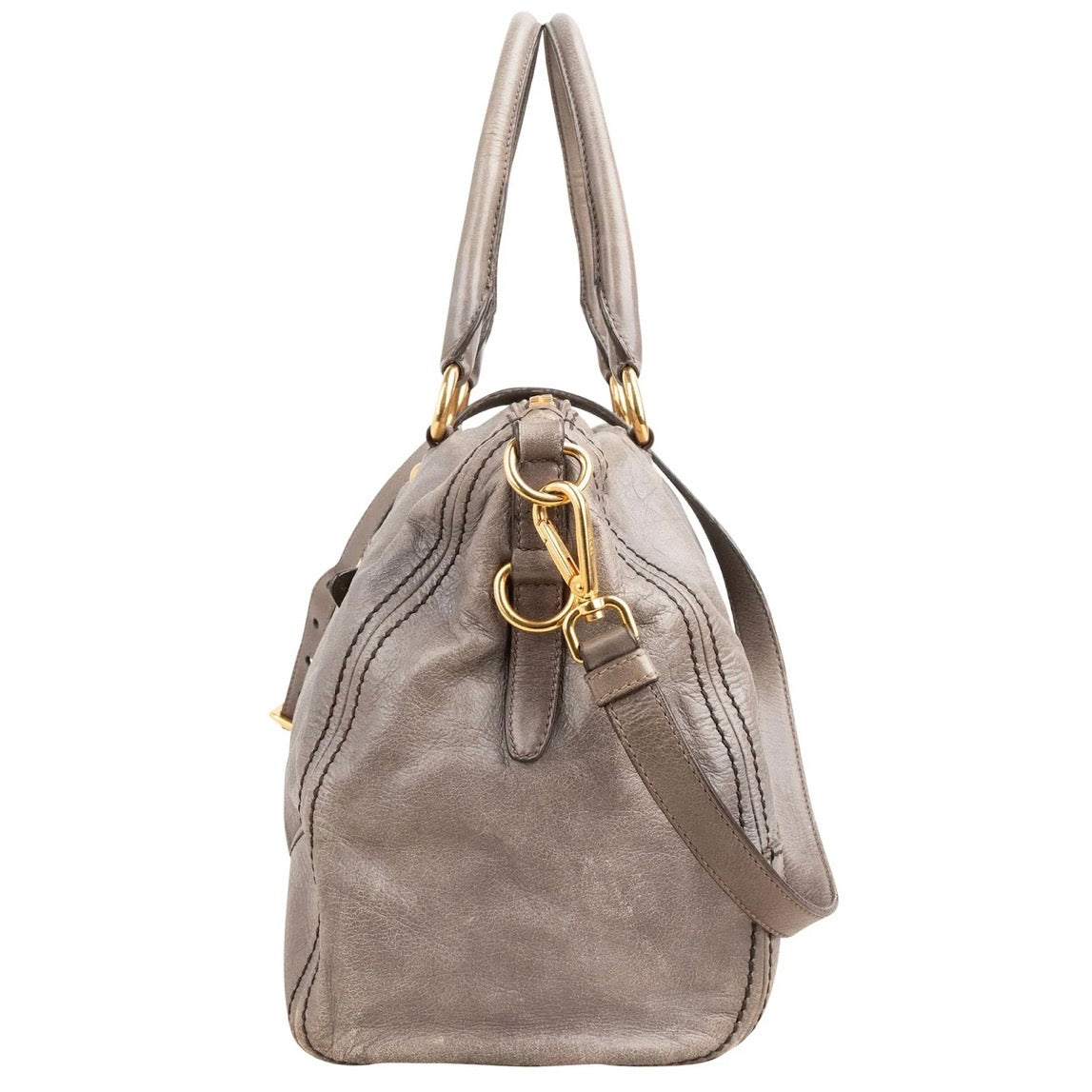 Prada Vitello Shine Leather Bauletto Satchel Handbag