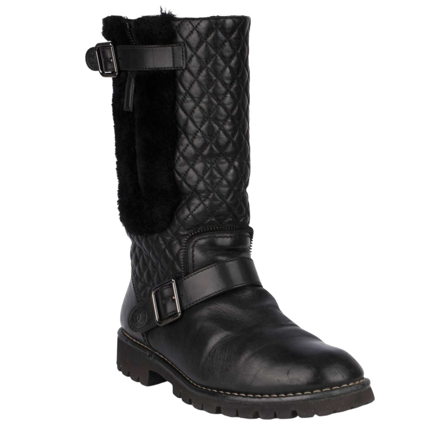 Chanel Quilted Leather Boots Shearling Black (39,5)