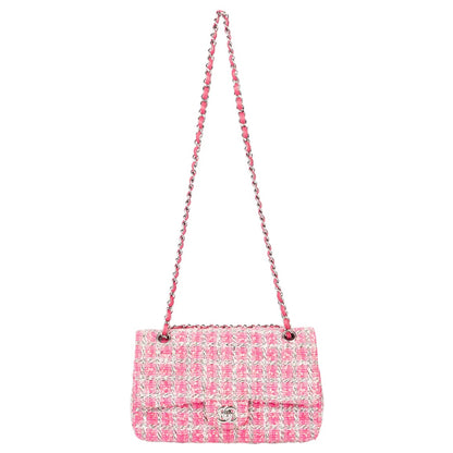 Chanel Quilted Tweed Palladium Double Flap Crossbody Bag