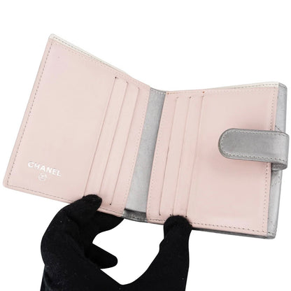 Chanel Quilted Metallic Silver Leather Compact CC Wallet