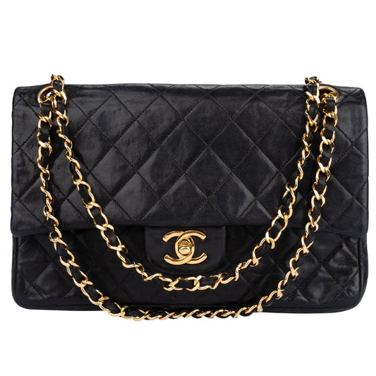 Chanel Quilted Lambskin 24K Gold 80s Double Flap Shoulder Bag