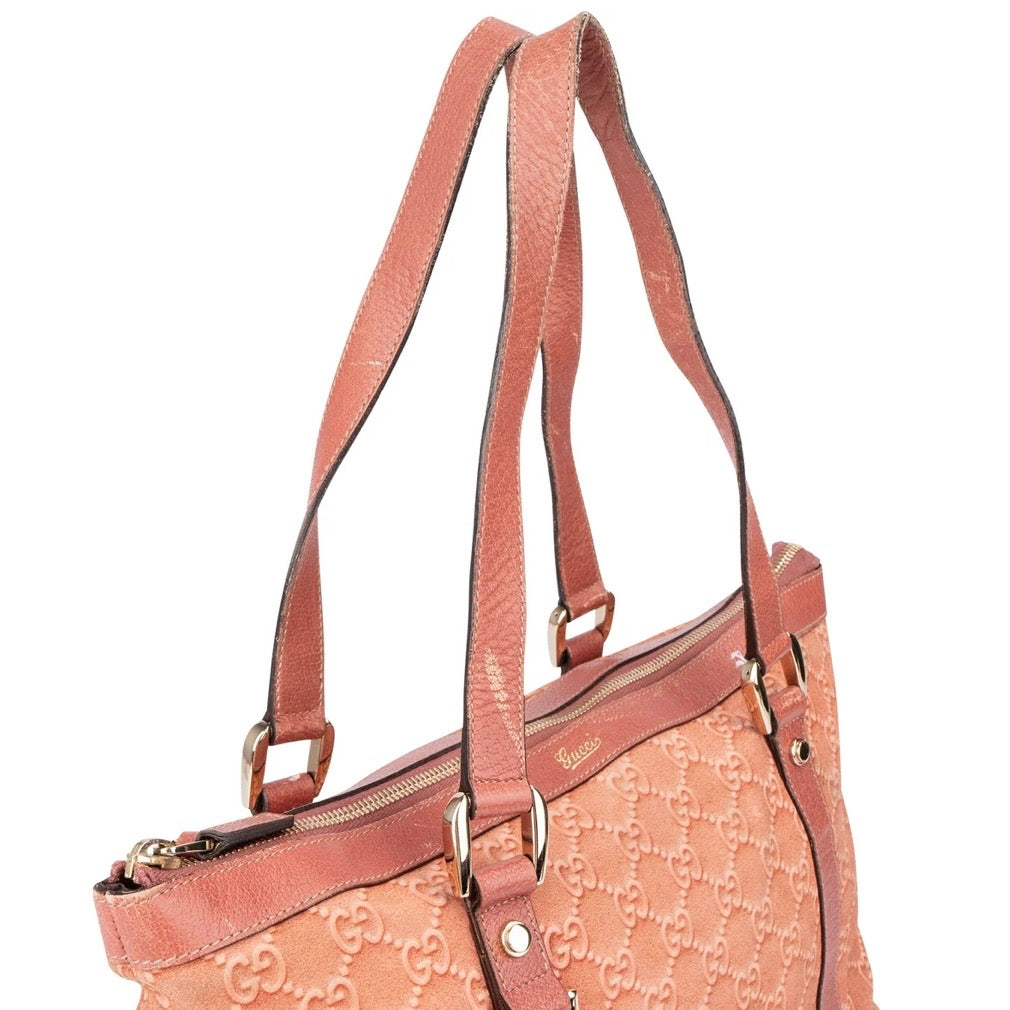 Gucci Pink Suede Monogram Abbey Handbag