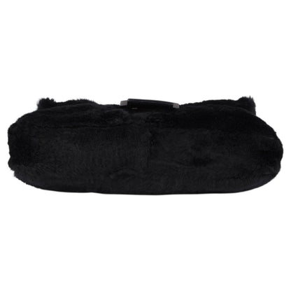Fendi Black Fur Baguette Handbag