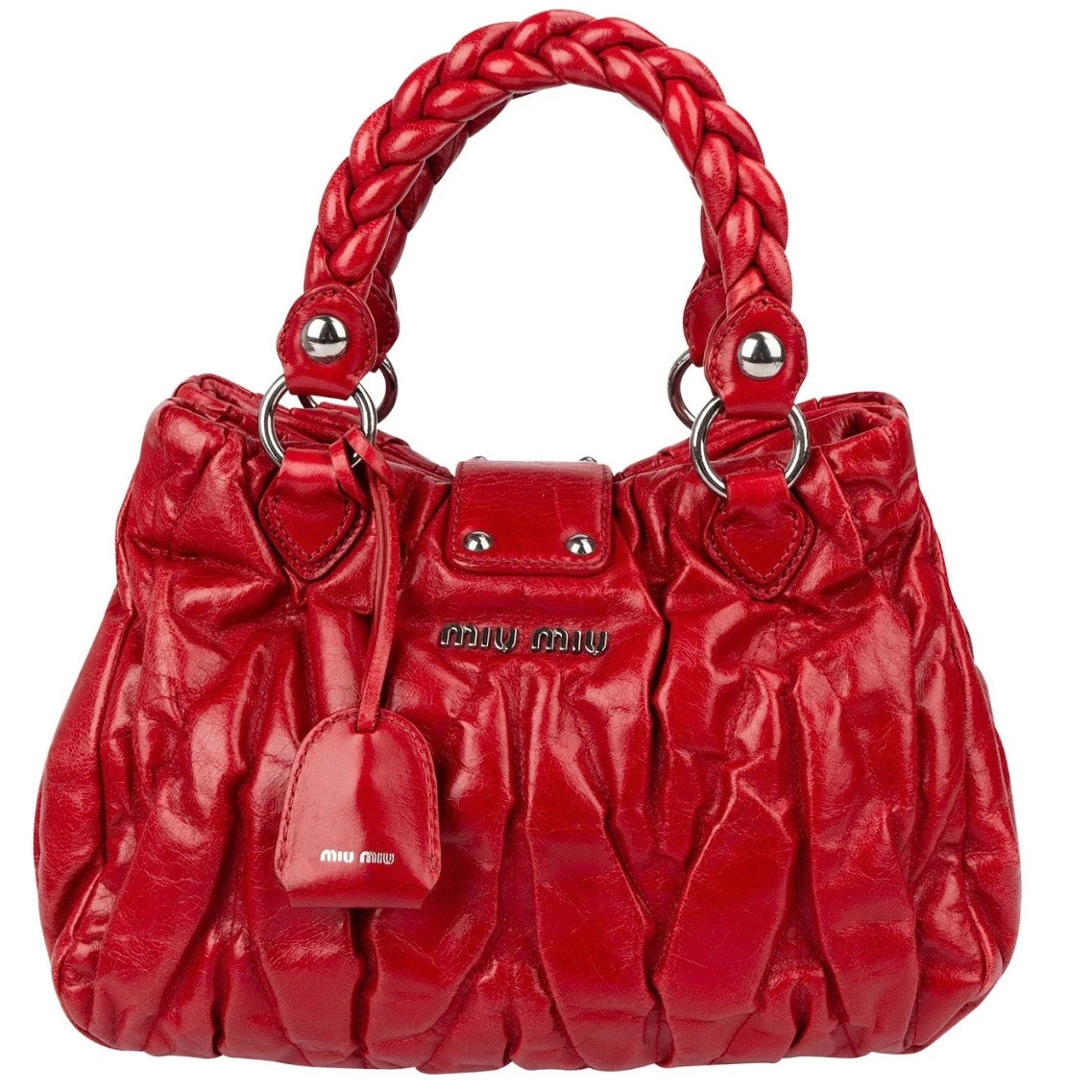 Miu Miu Red Quilted Vitello Lux Small Coffer Handbag