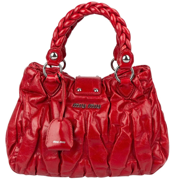 Miu Miu Red Quilted Vitello Lux Small Coffer Handbag