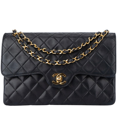 Chanel Quilted Lambskin 24K Gold Double Flap Crossbody Bag