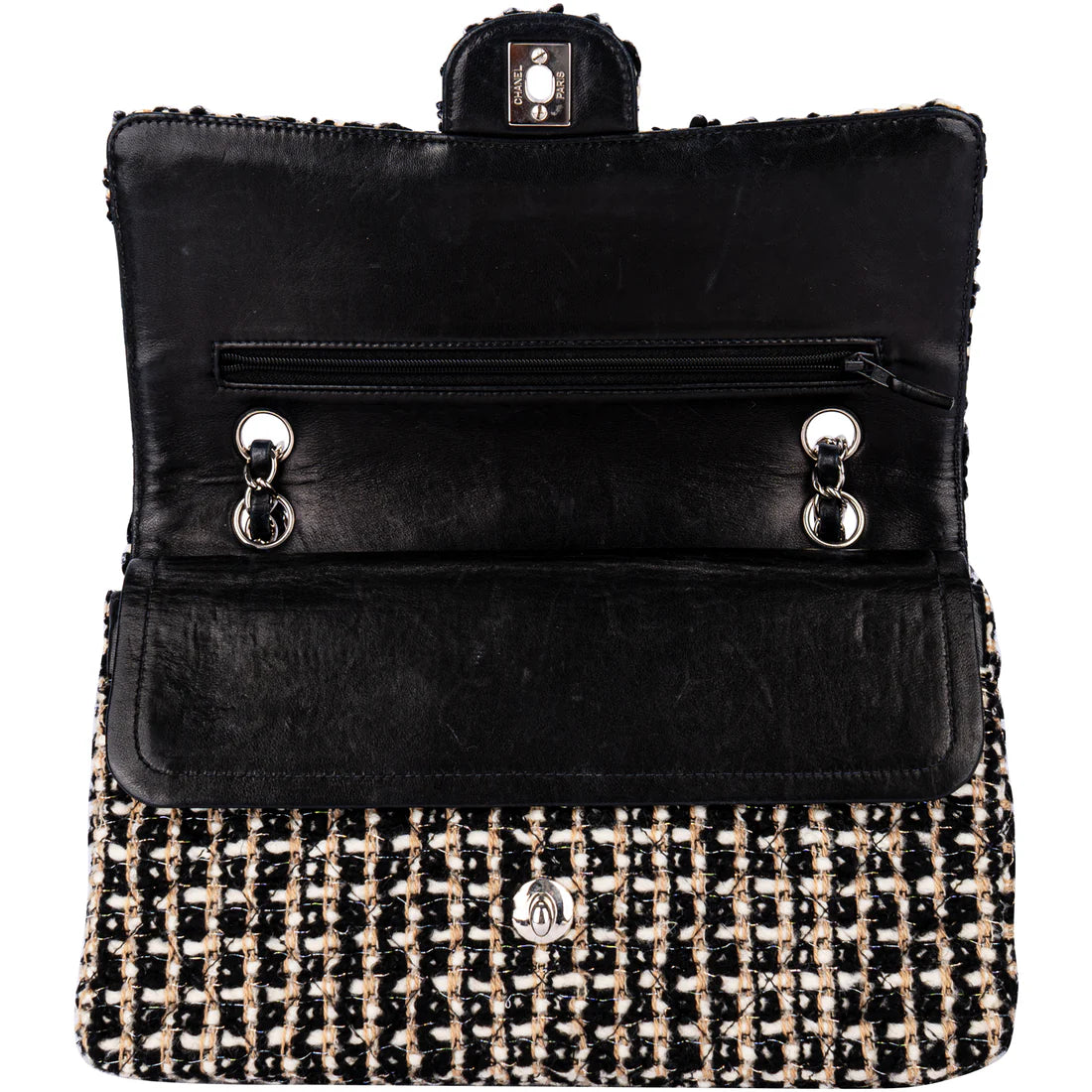 Chanel Quilted Tweed Medium Double Flap Crossbody Bag