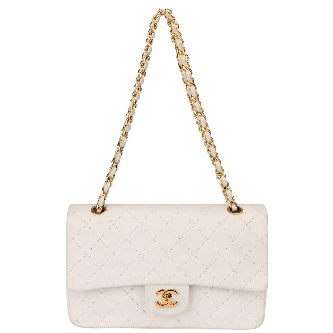Chanel Quilted Lambskin 24K Gold Medium Double Flap Crossbody Bag