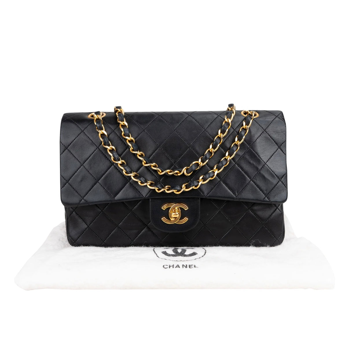 Chanel Quilted Lambskin 24K Gold Medium Double Flap Crossbody Bag