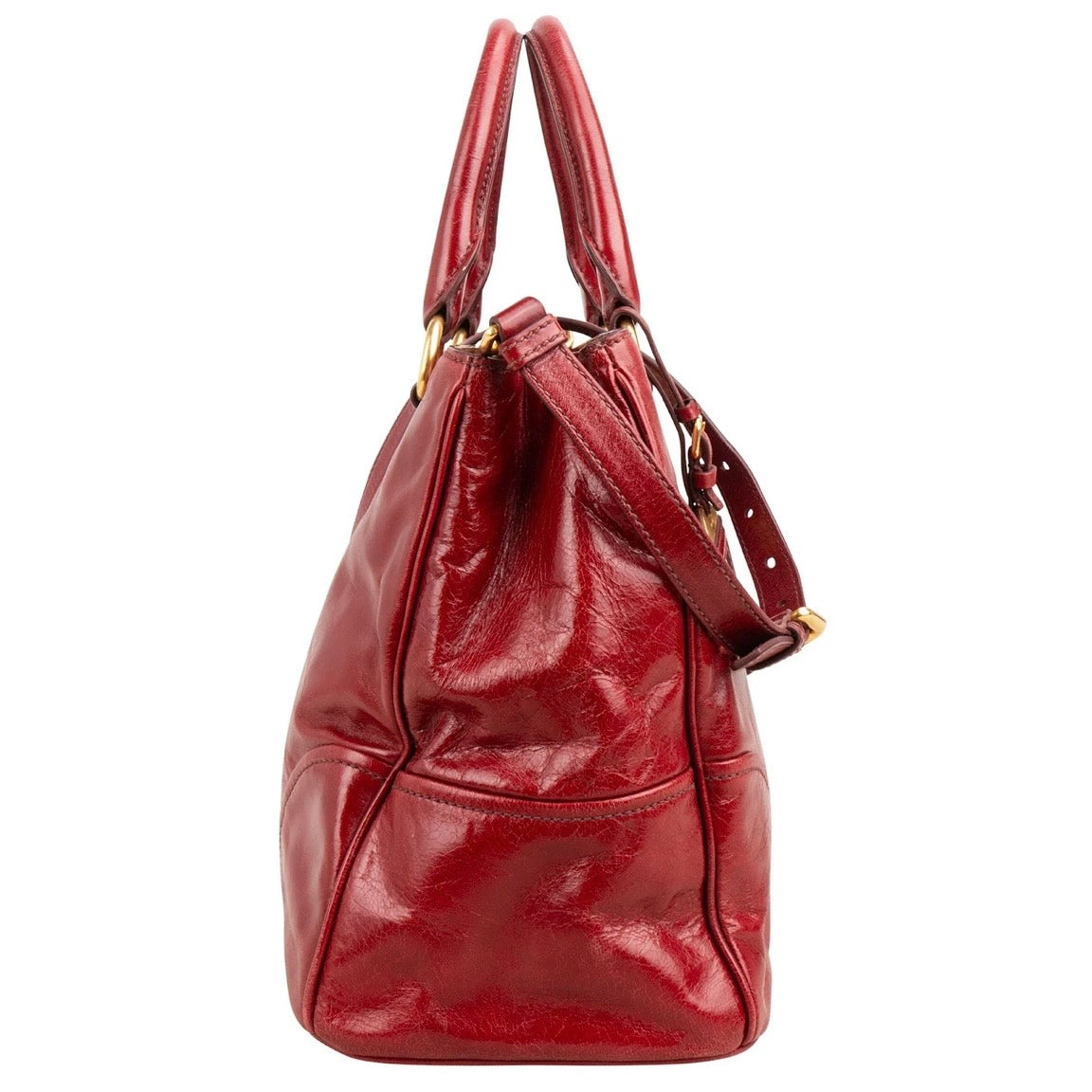 Prada Red Vitello Shine Leather Tote Handbag