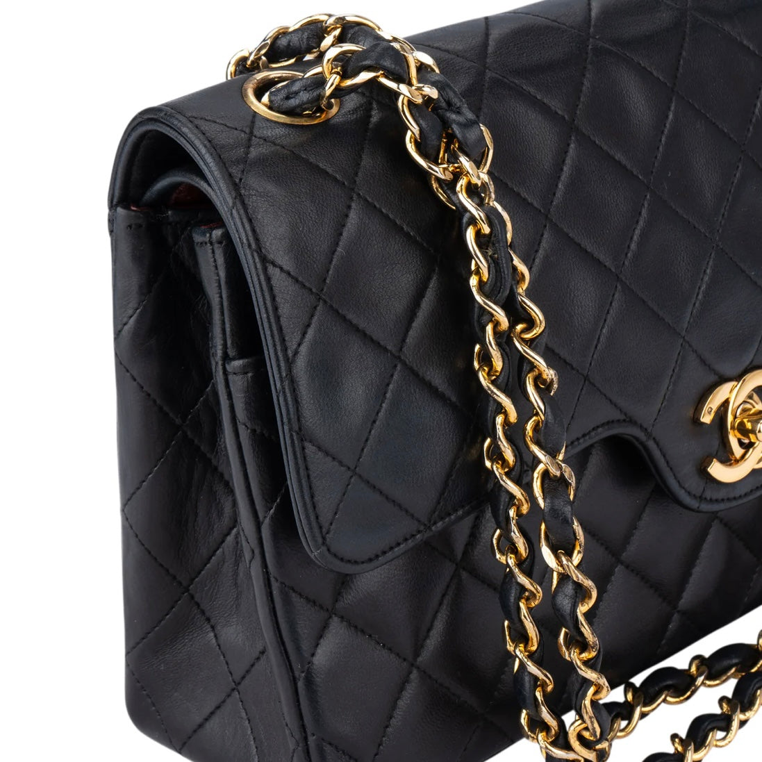 Chanel Quilted Lambskin 24K Gold Double Flap Crossbody Bag