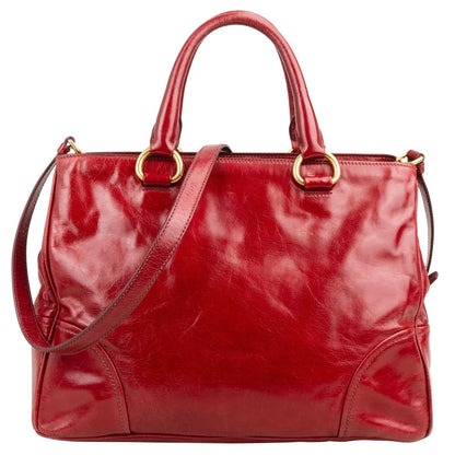 Prada Red Vitello Shine Leather Tote Handbag