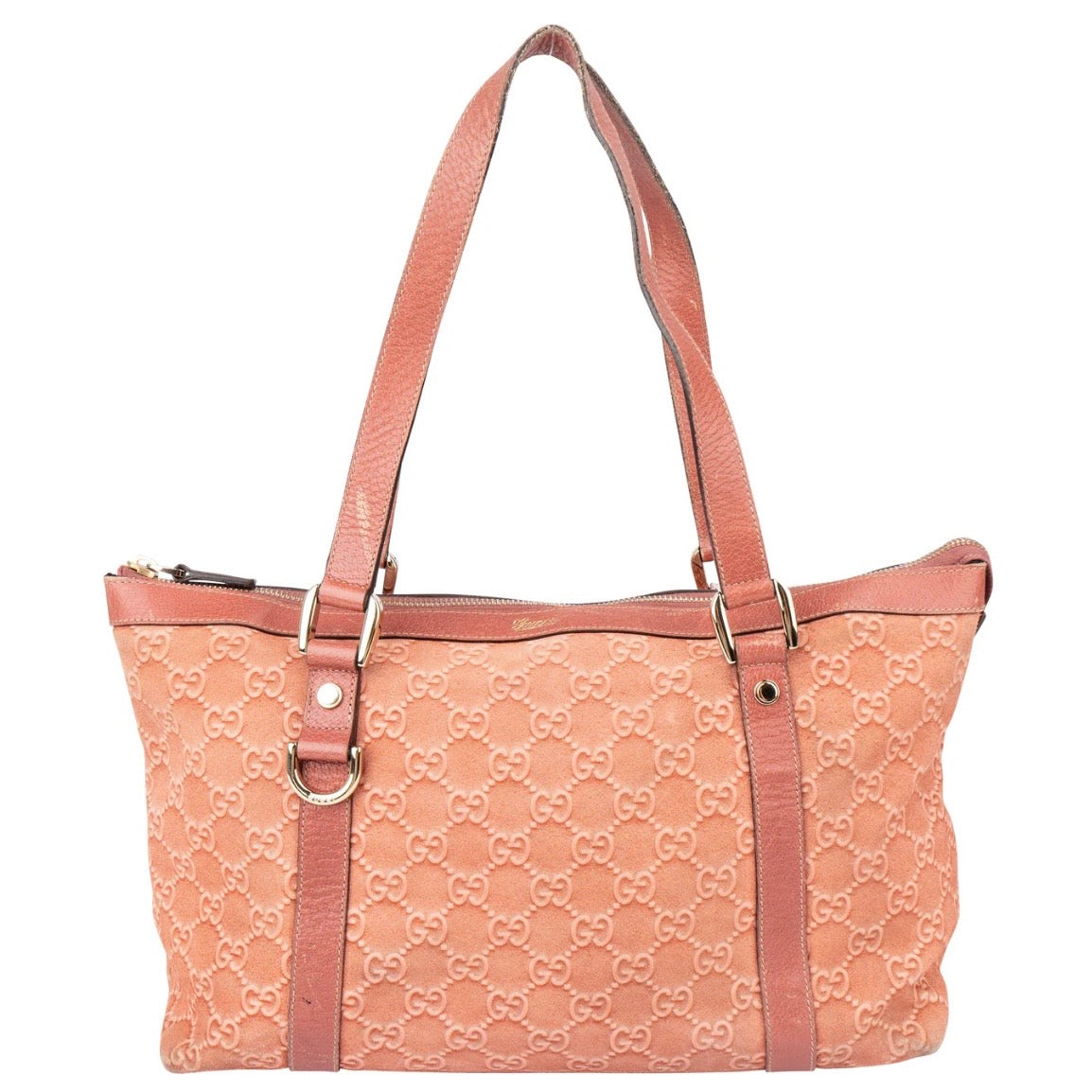 Gucci Pink Suede Monogram Abbey Handbag