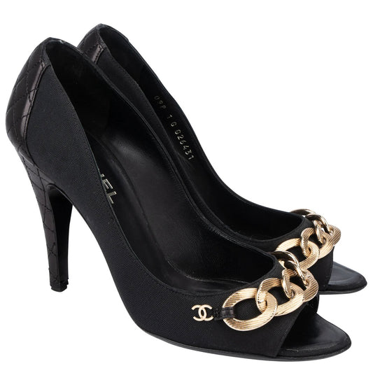 Chanel Quilted Leather Chain Pumps (37)