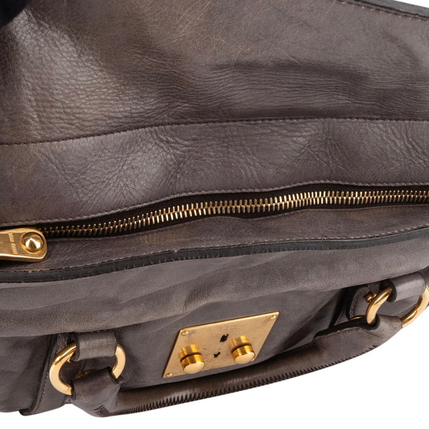 Miu Miu Grey Leather Lock Handbag