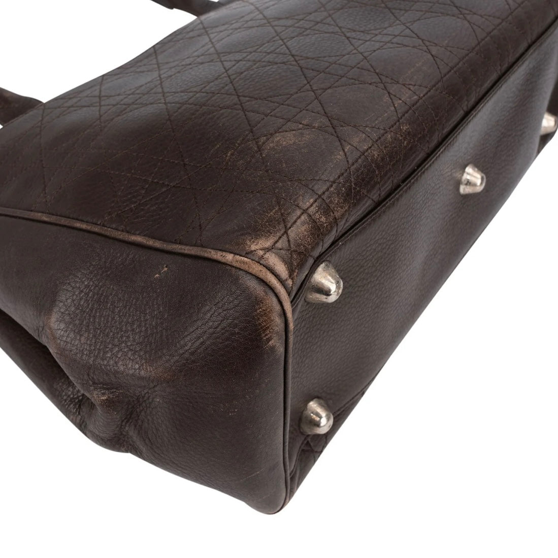 Christian Dior Quilted Cannage Leather D Buckle Shopping Tote Handbag