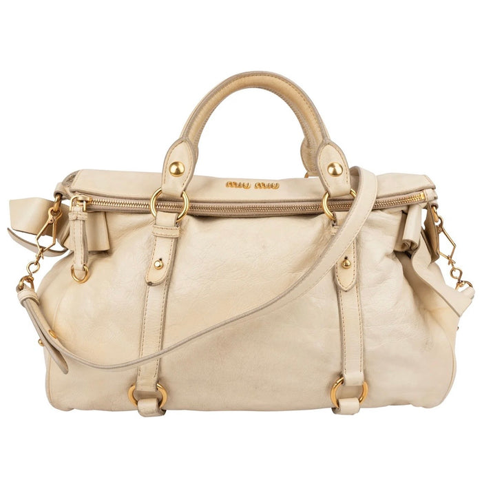 Miu Miu Vitello Lux Bow Satchel Crossbody Handbag