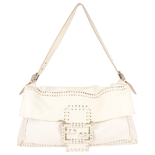 Fendi White Whipstitch Leather Shoulder Bag