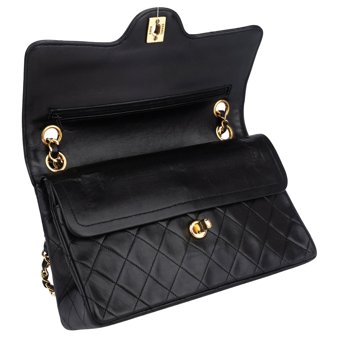 Chanel Quilted Lambskin 24K Gold Medium Double Flap Crossbody Bag