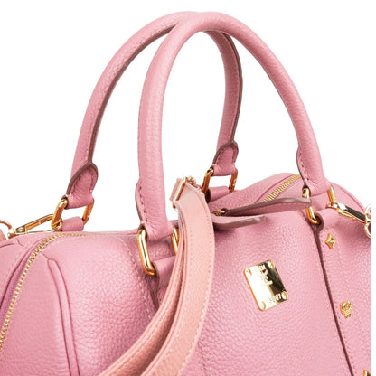 MCM Pebbled Leather Essential Studded Boston Handbag