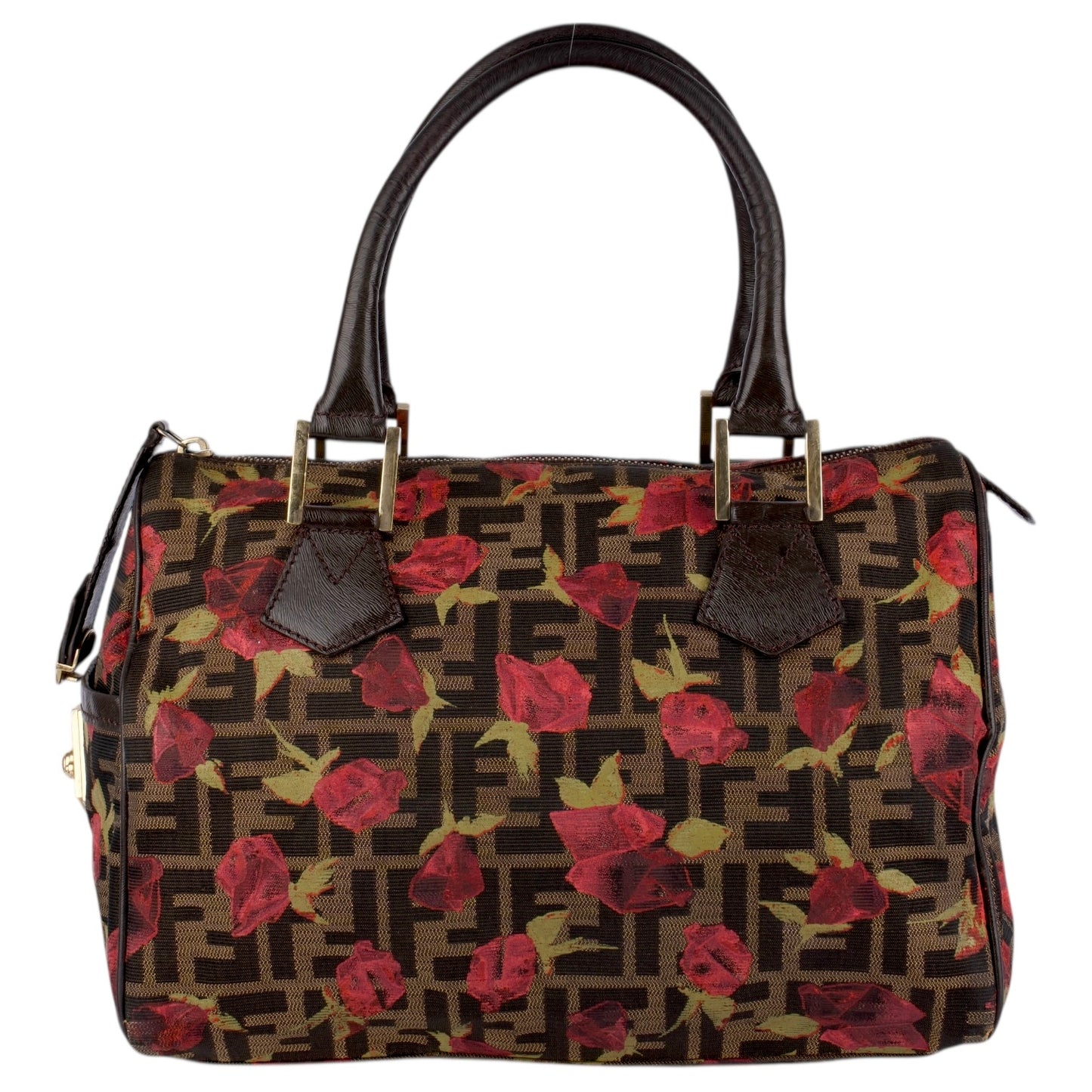 Fendi FF Monogram Zucca Roses Boston Bag