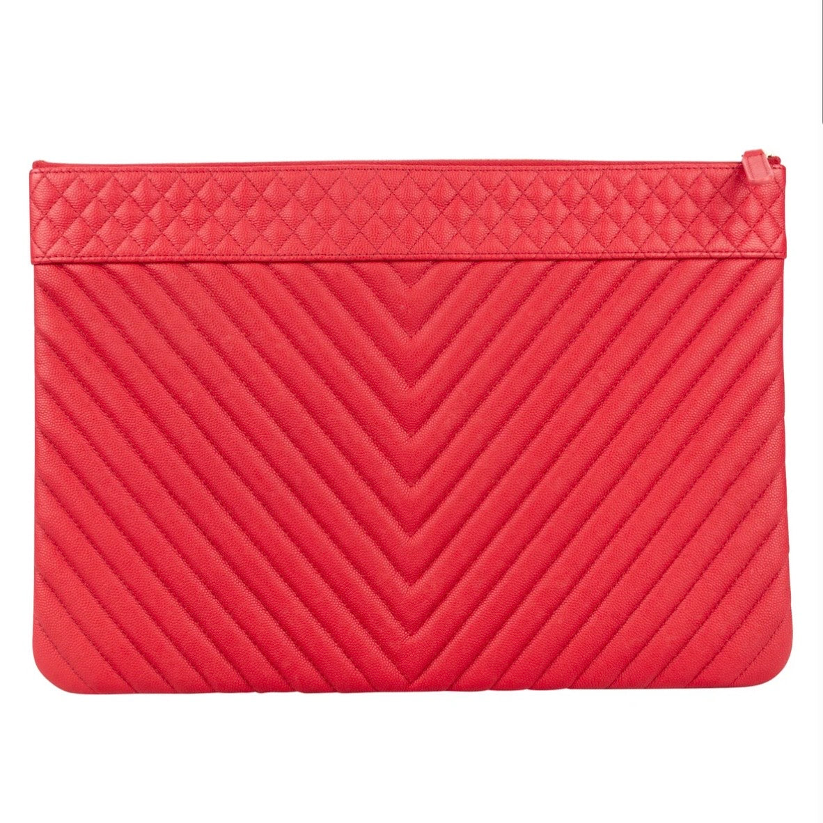 Chanel Rouge Quilted Caviar Leather CC Clutch