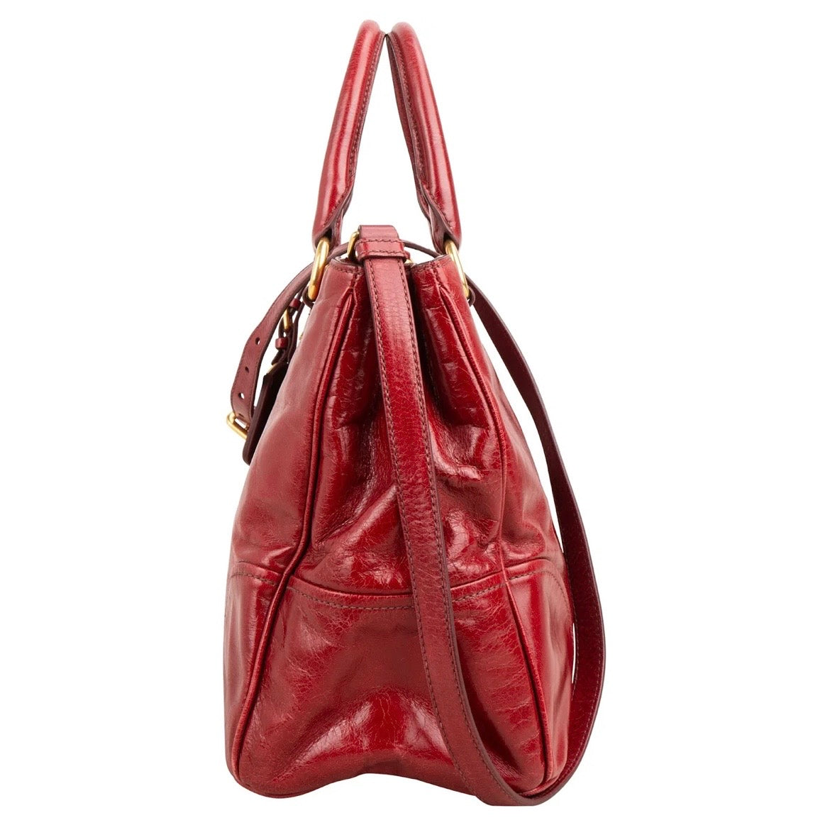 Prada Red Vitello Shine Leather Tote Handbag
