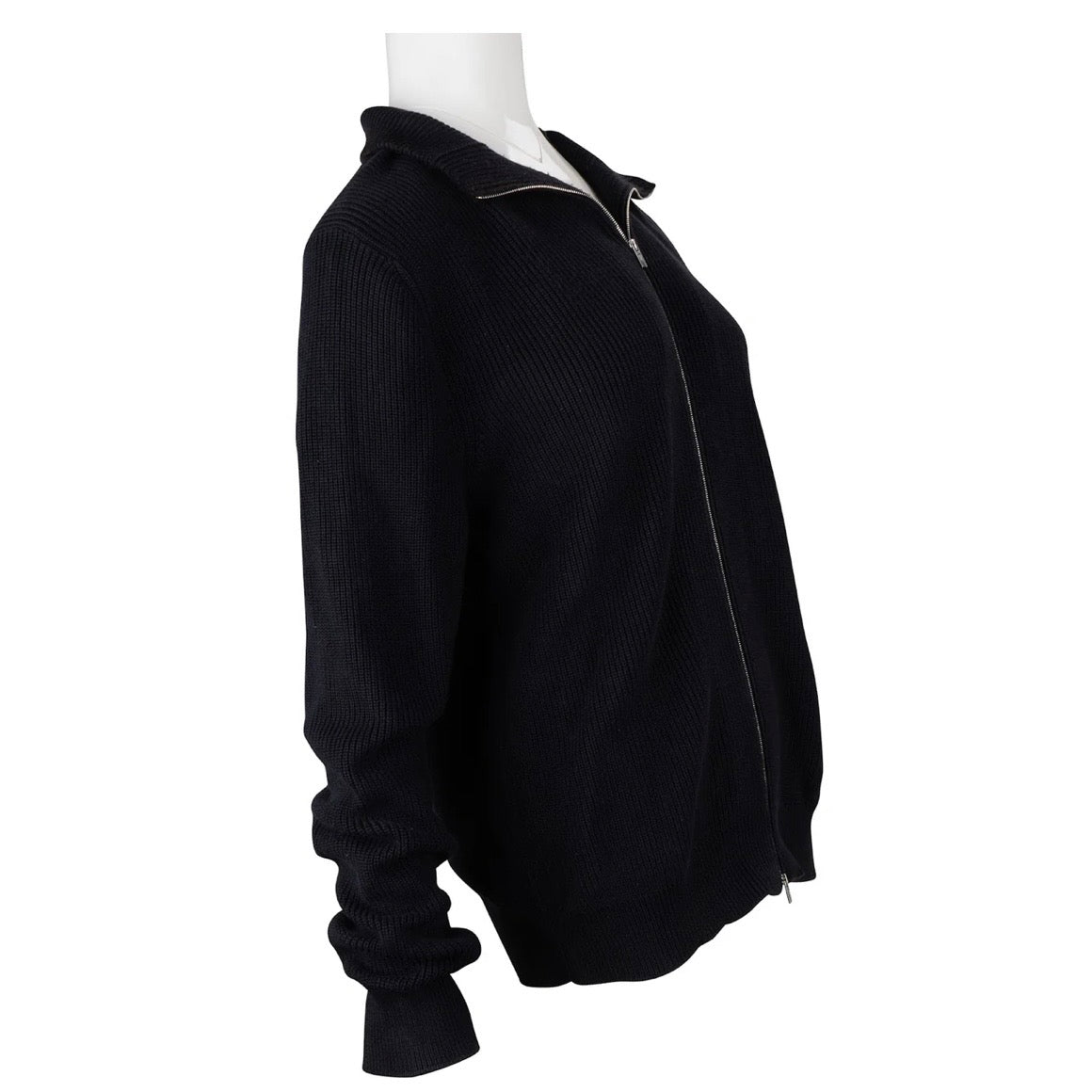 Hermès Black Strick Ribbed Zip-Up Cardigan (L)