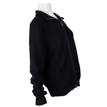 Hermès Black Strick Ribbed Zip-Up Cardigan (L)
