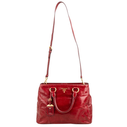 Prada Red Vitello Shine Leather Tote Handbag
