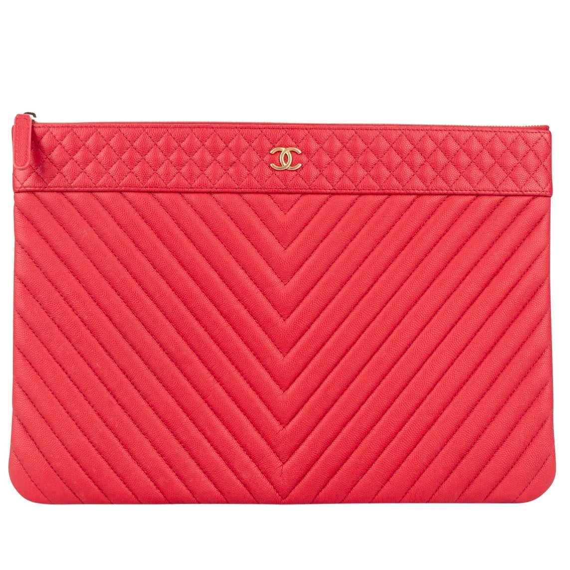 Chanel Rouge Quilted Caviar Leather CC Clutch
