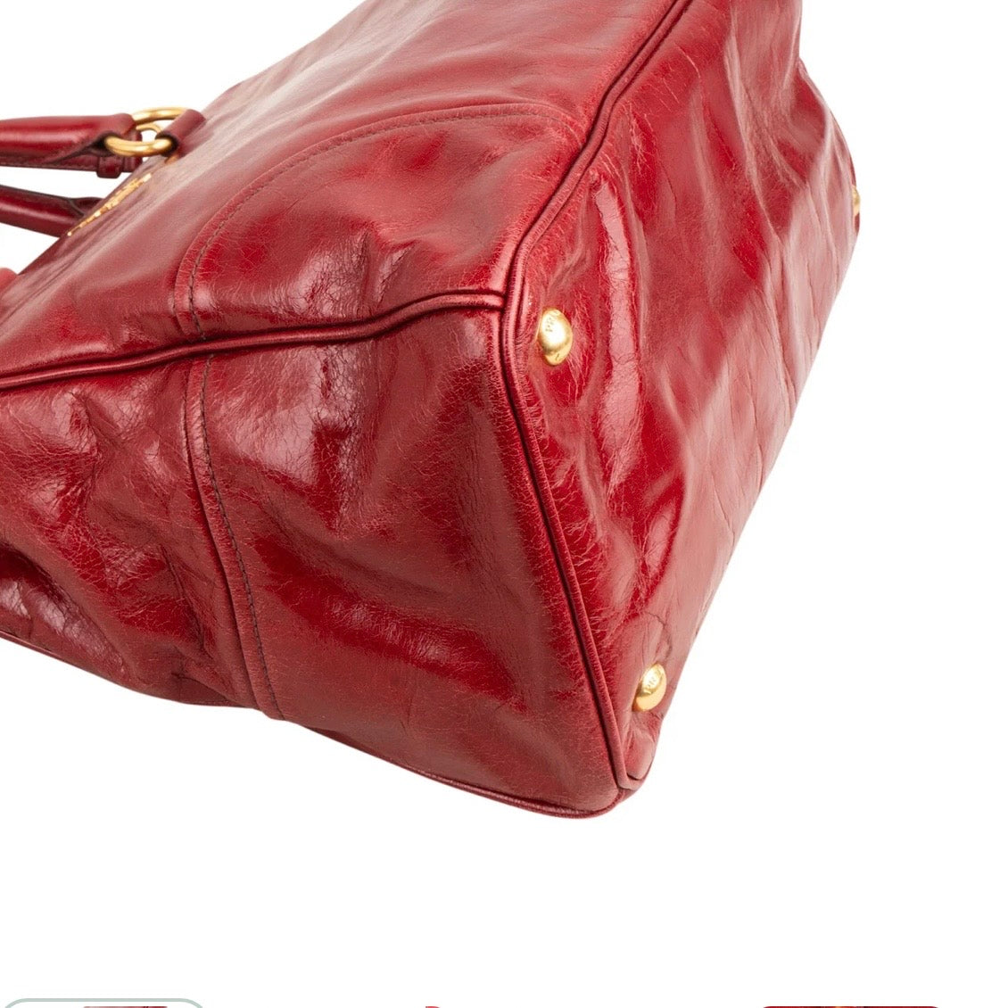 Prada Red Vitello Shine Leather Tote Handbag