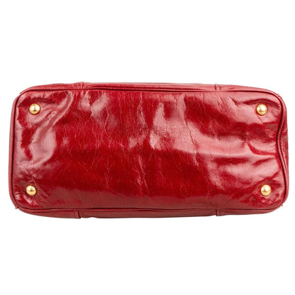 Prada Red Vitello Shine Leather Tote Handbag