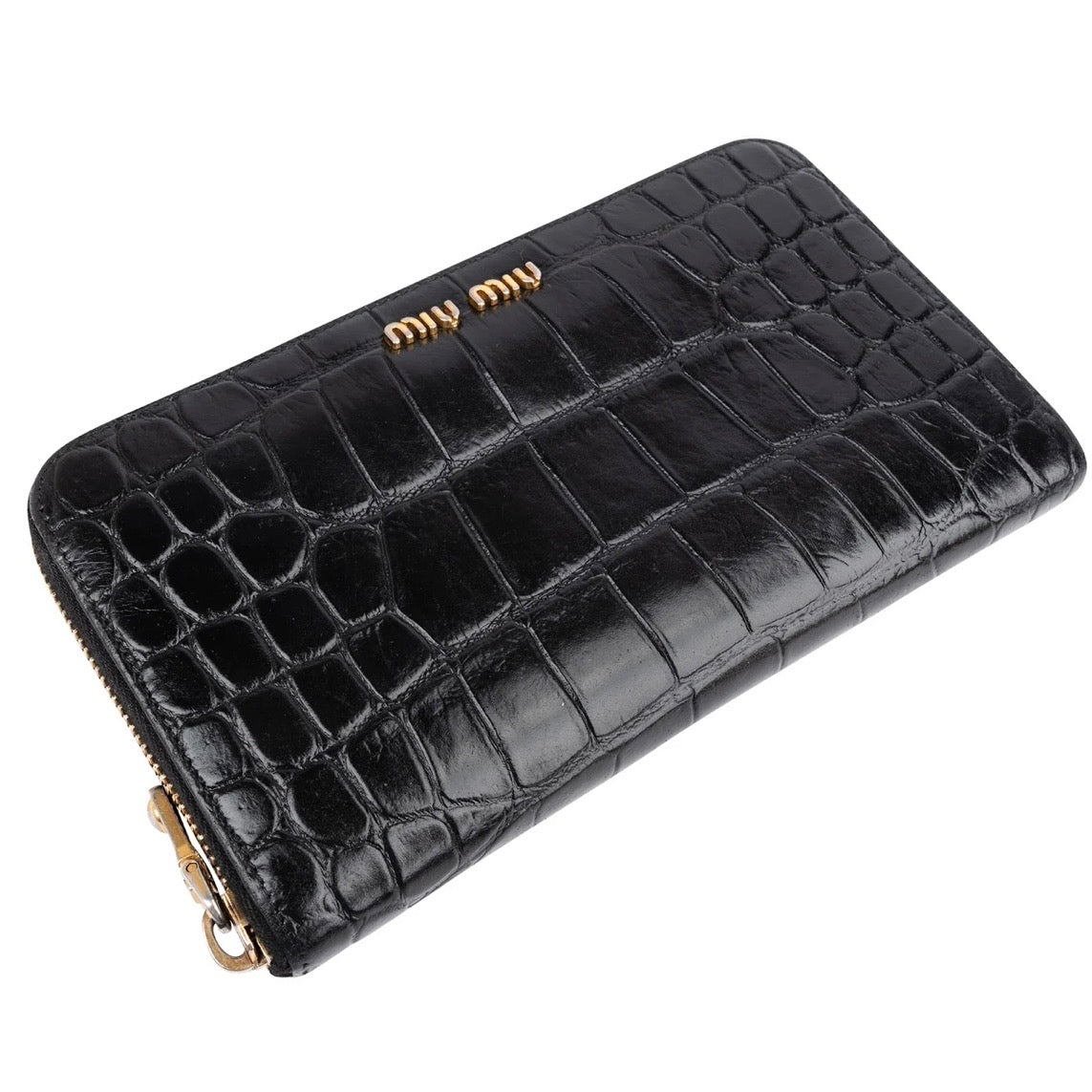 Miu Miu Crocodile Embossed Leather Zip Around Wallet