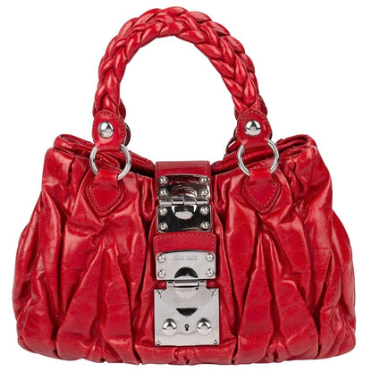 Miu Miu Red Quilted Vitello Lux Small Coffer Handbag