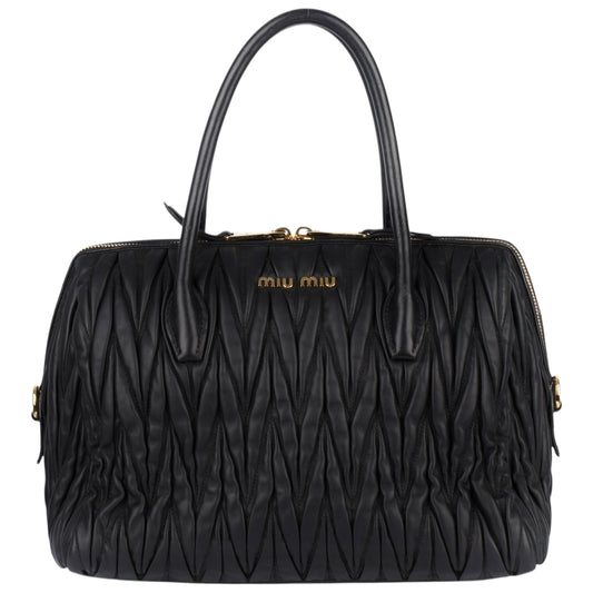 Miu Miu Black Matelasse Leather Tote Bag
