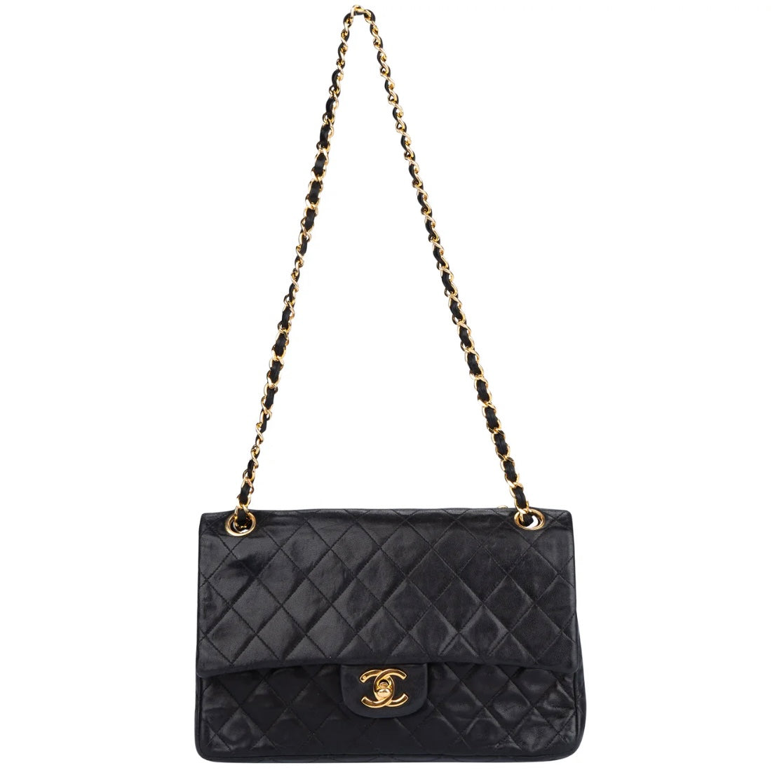 Chanel Quilted Lambskin 24K Gold 80s Double Flap Shoulder Bag