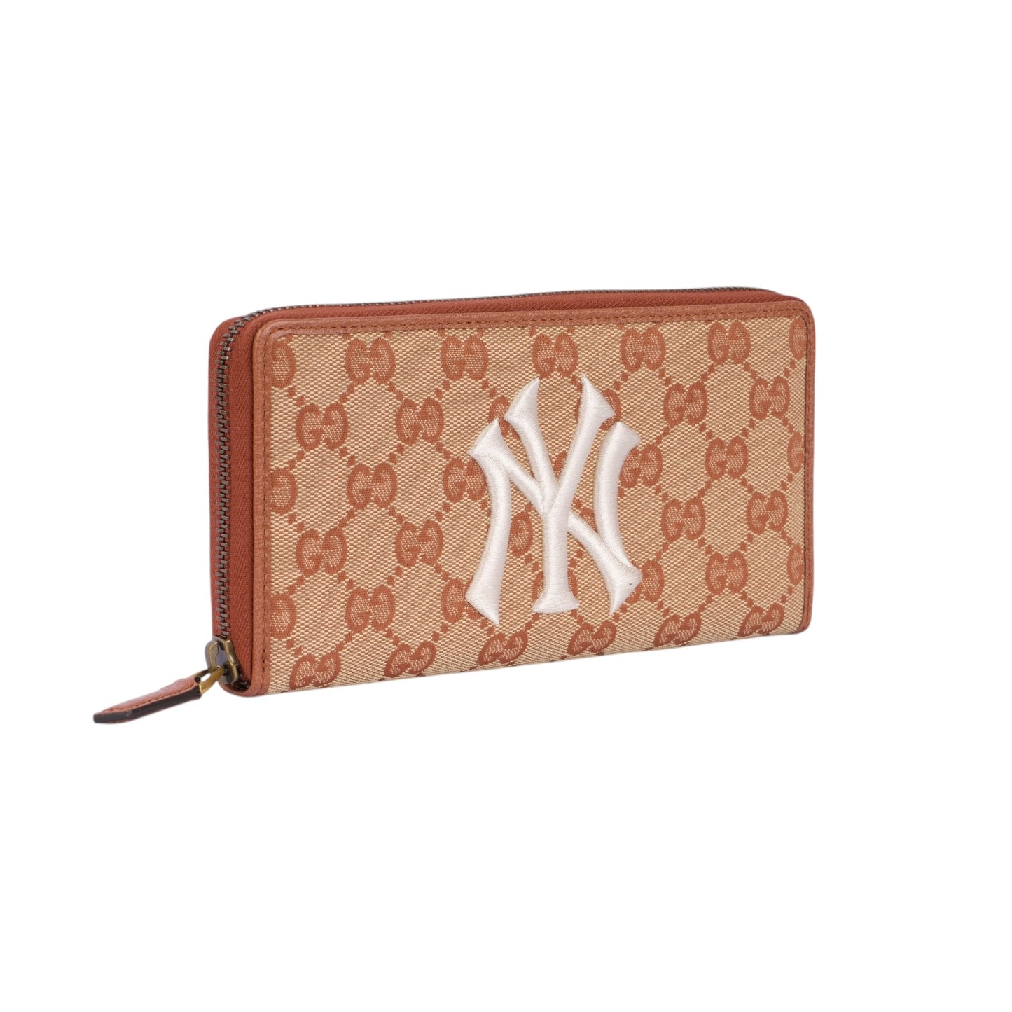 Gucci Blue Guccissima Leather NY Yankees Zip Wallet