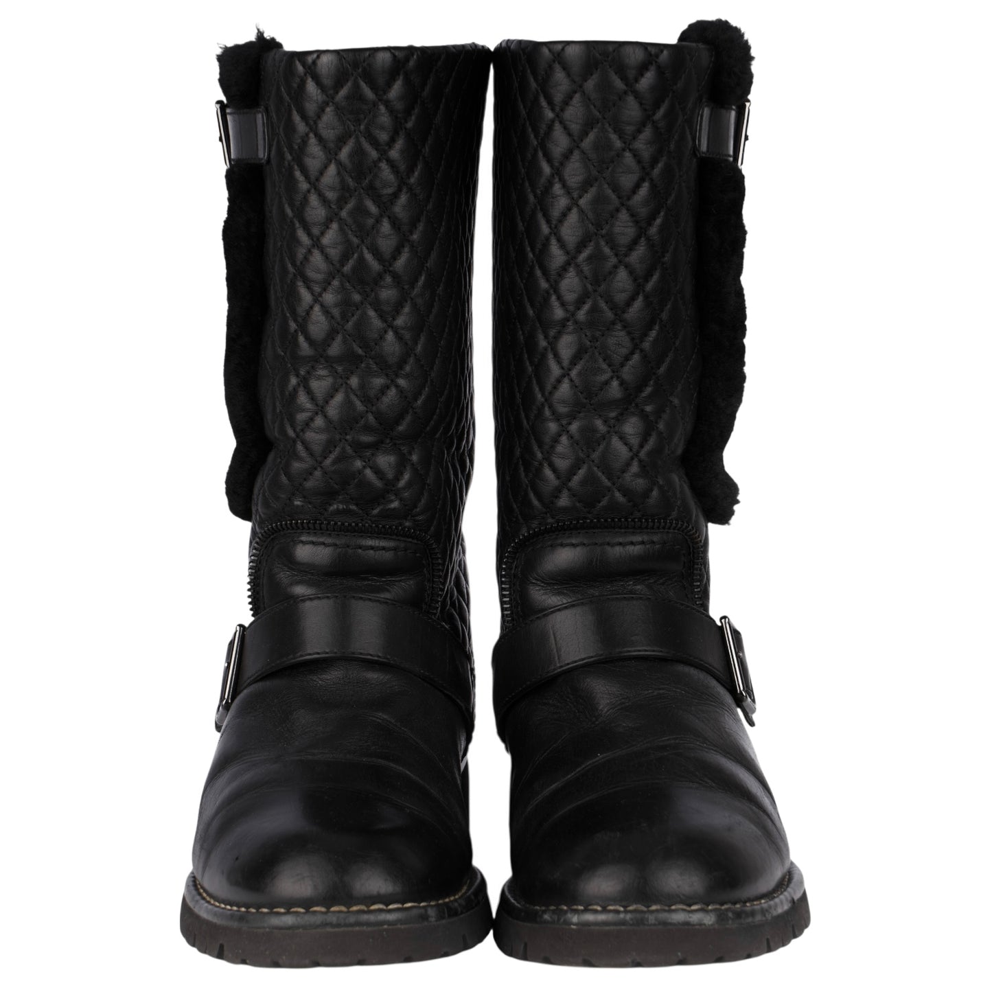 Chanel Quilted Leather Boots Shearling Black (39,5)
