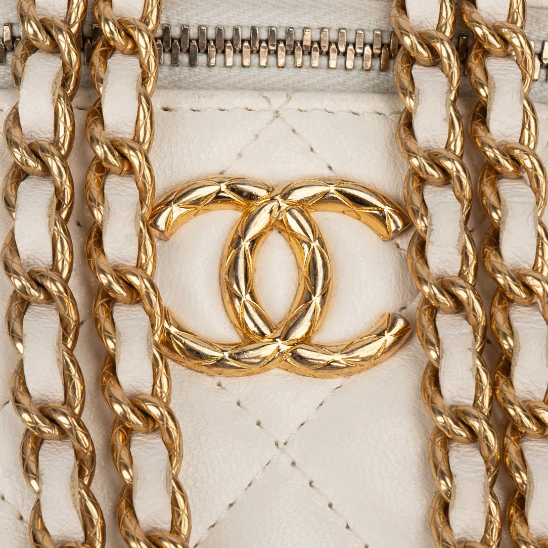 Chanel White Leather CC Mini Vanity Crossbody Bag