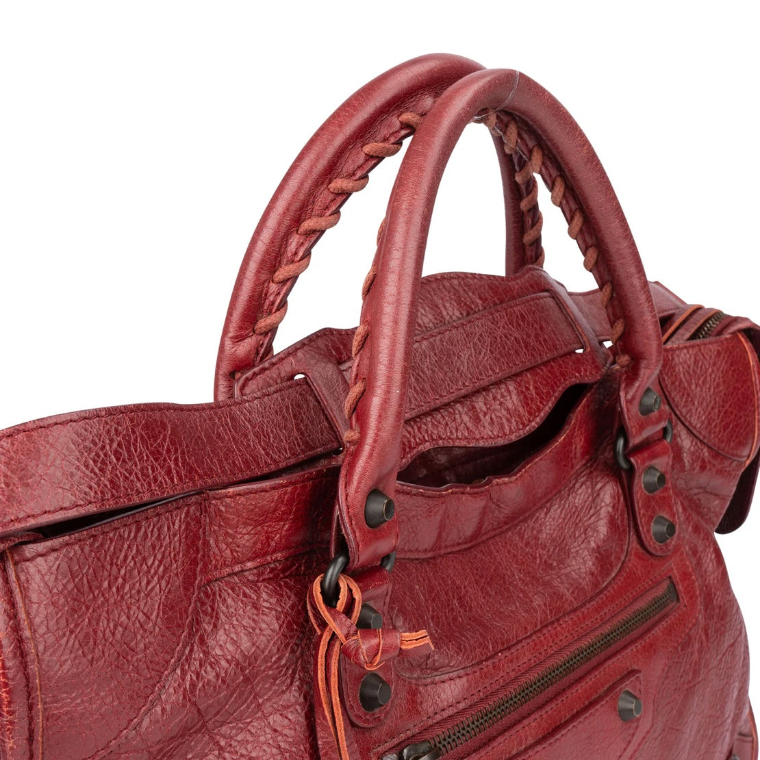 Balenciaga Bordeaux Leather City Handbag