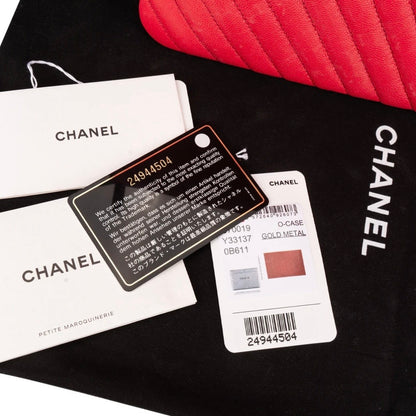 Chanel Rouge Quilted Caviar Leather CC Clutch