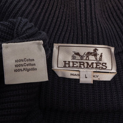 Hermès Black Strick Ribbed Zip-Up Cardigan (L)