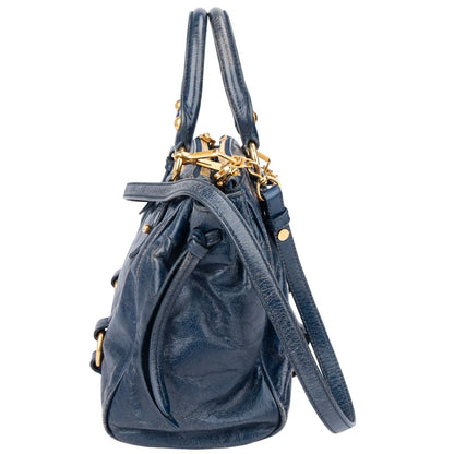 Miu Miu Blue Leather City Handbag